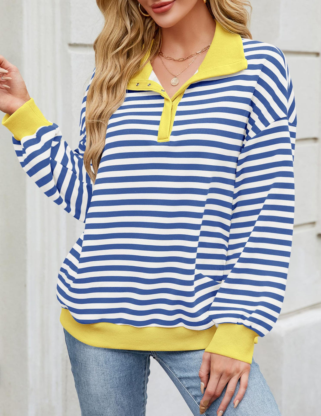 The Candy Stripe Button Collar Sweatshirt