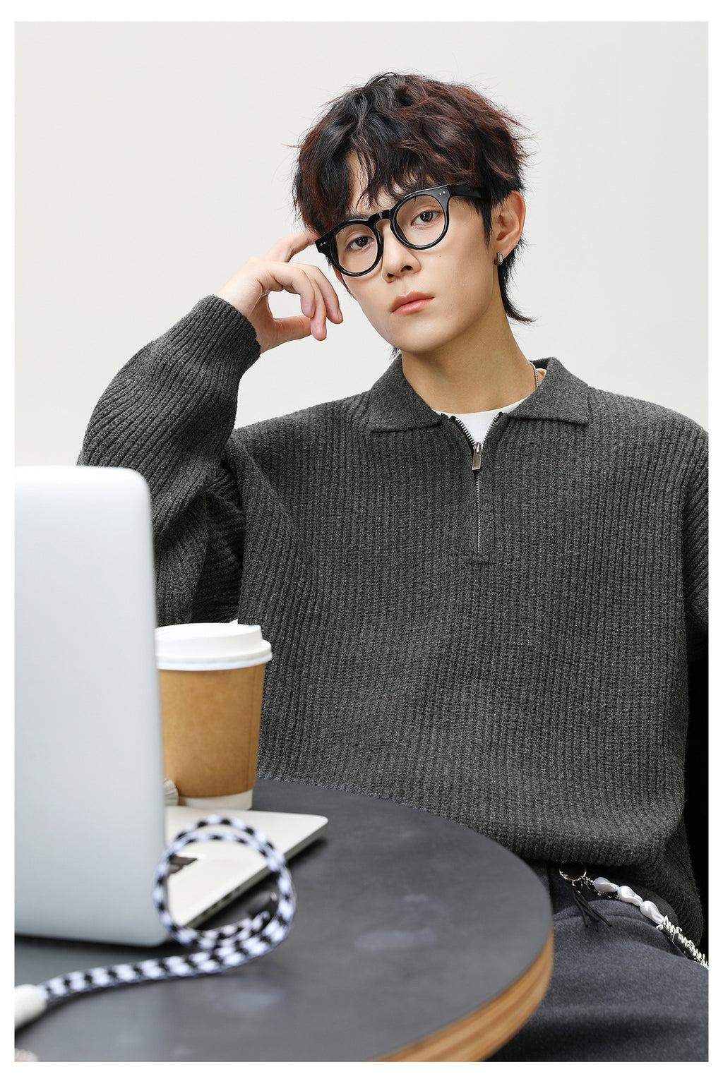 The Starlit Half Zip Lapel Sweater