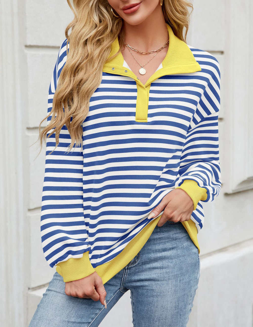 The Candy Stripe Button Collar Sweatshirt