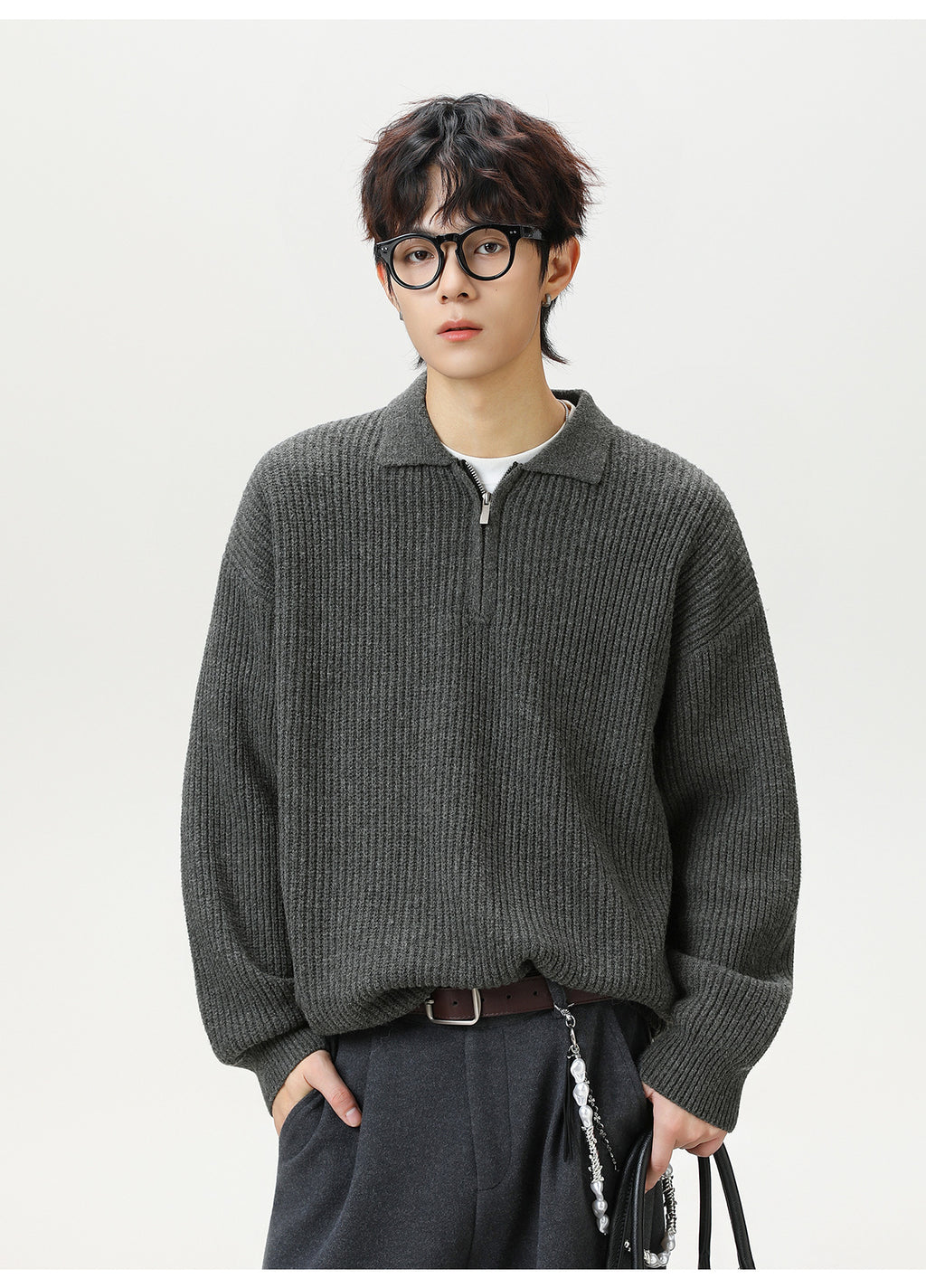 The Starlit Half Zip Lapel Sweater