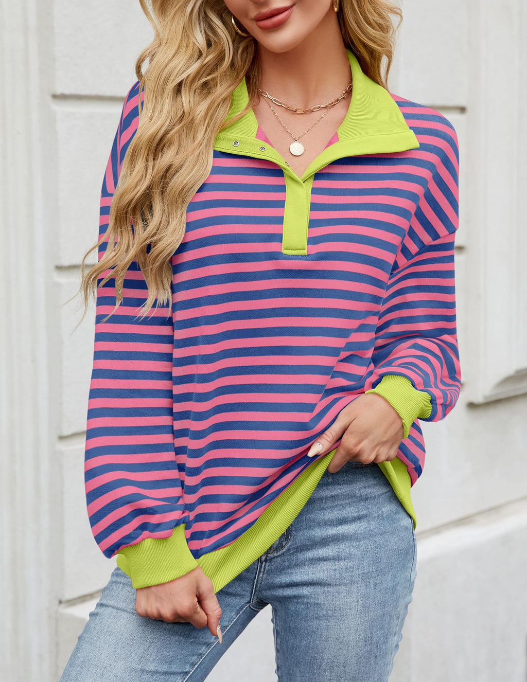 The Candy Stripe Button Collar Sweatshirt