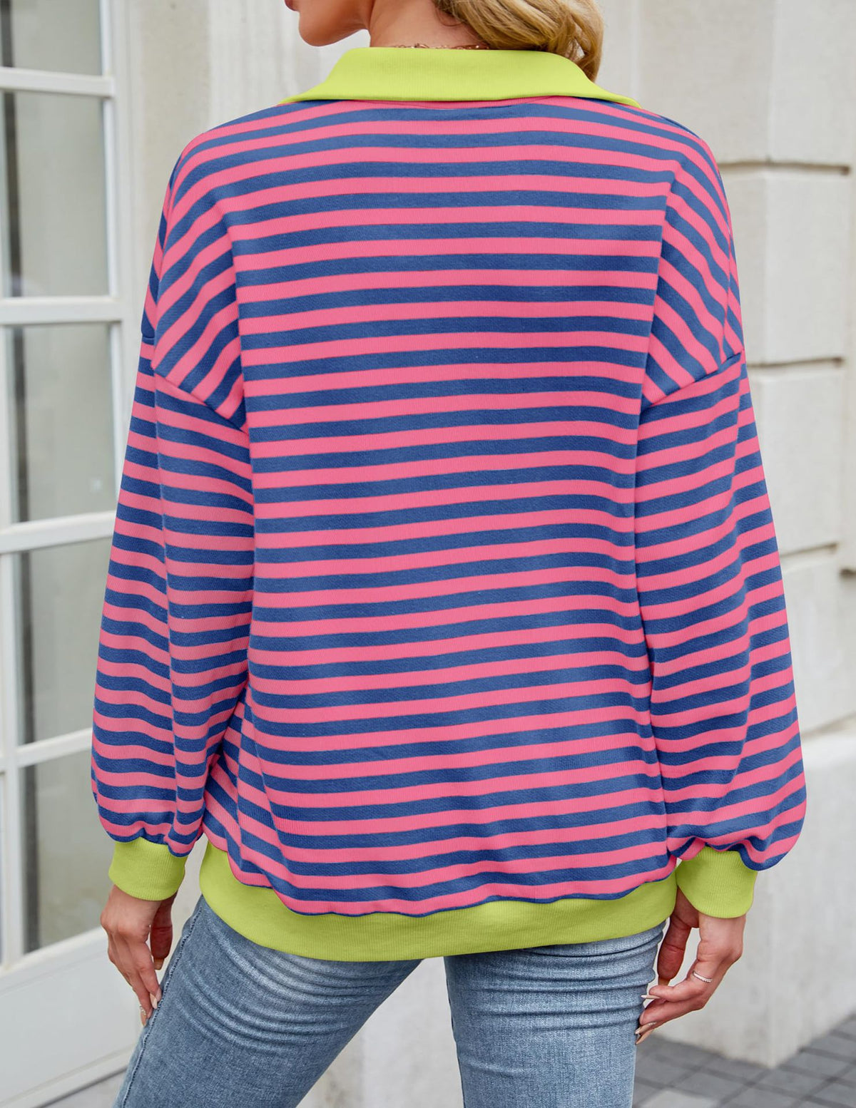 The Candy Stripe Button Collar Sweatshirt