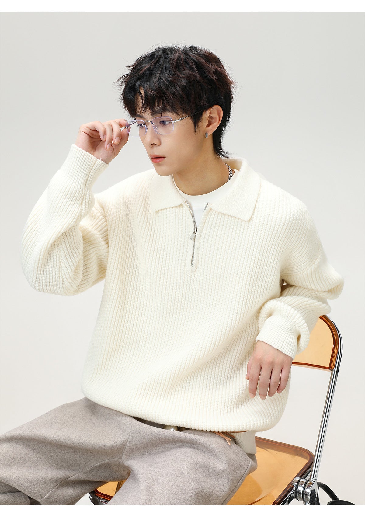 The Starlit Half Zip Lapel Sweater