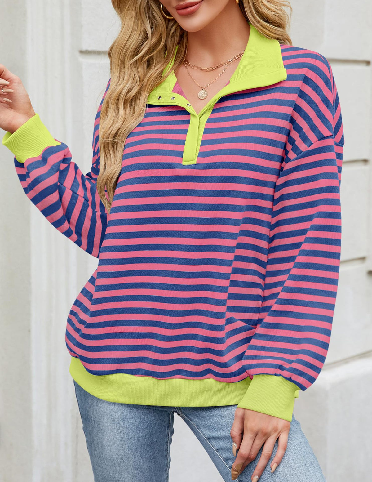 The Candy Stripe Button Collar Sweatshirt