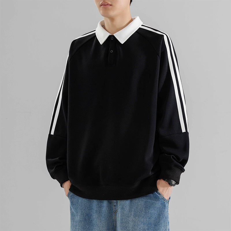 The Stripe Layer Faux Two-Piece Collared Sweatshirt