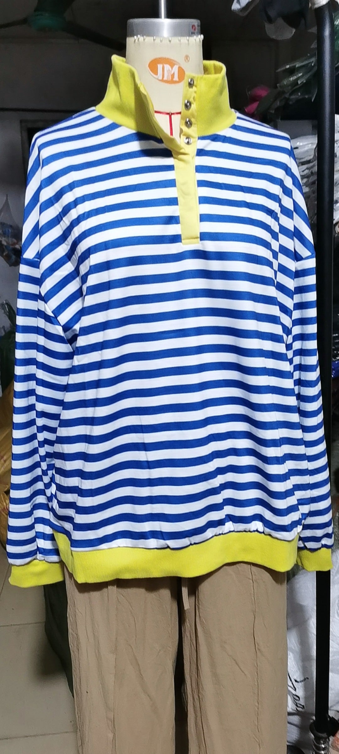 The Candy Stripe Button Collar Sweatshirt