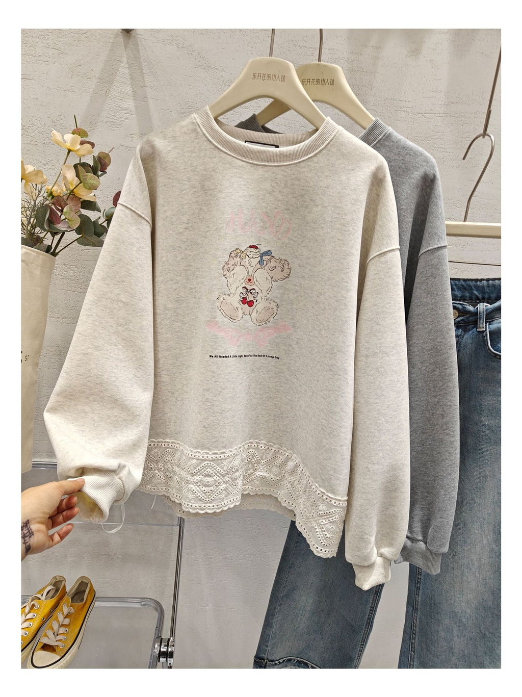 The Dove Lace Trim Embroidered Sweatshirt