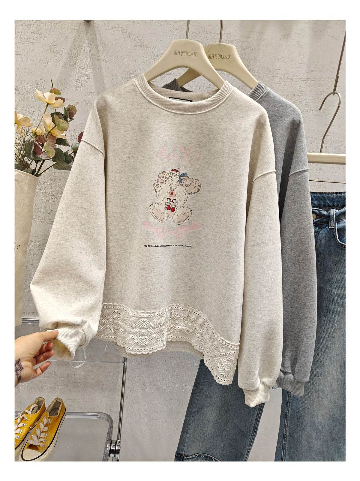 The Dove Lace Trim Embroidered Sweatshirt