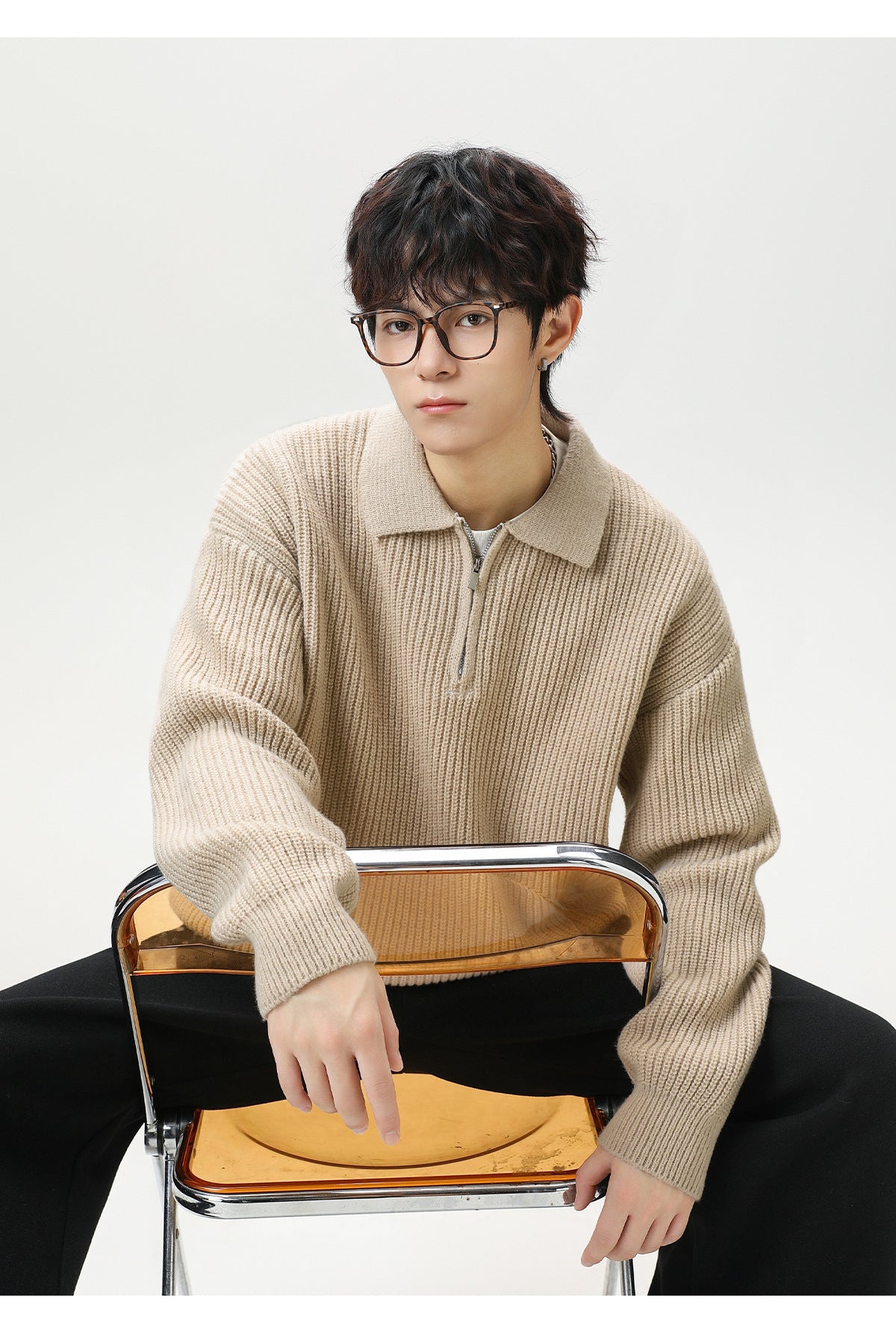 The Starlit Half Zip Lapel Sweater
