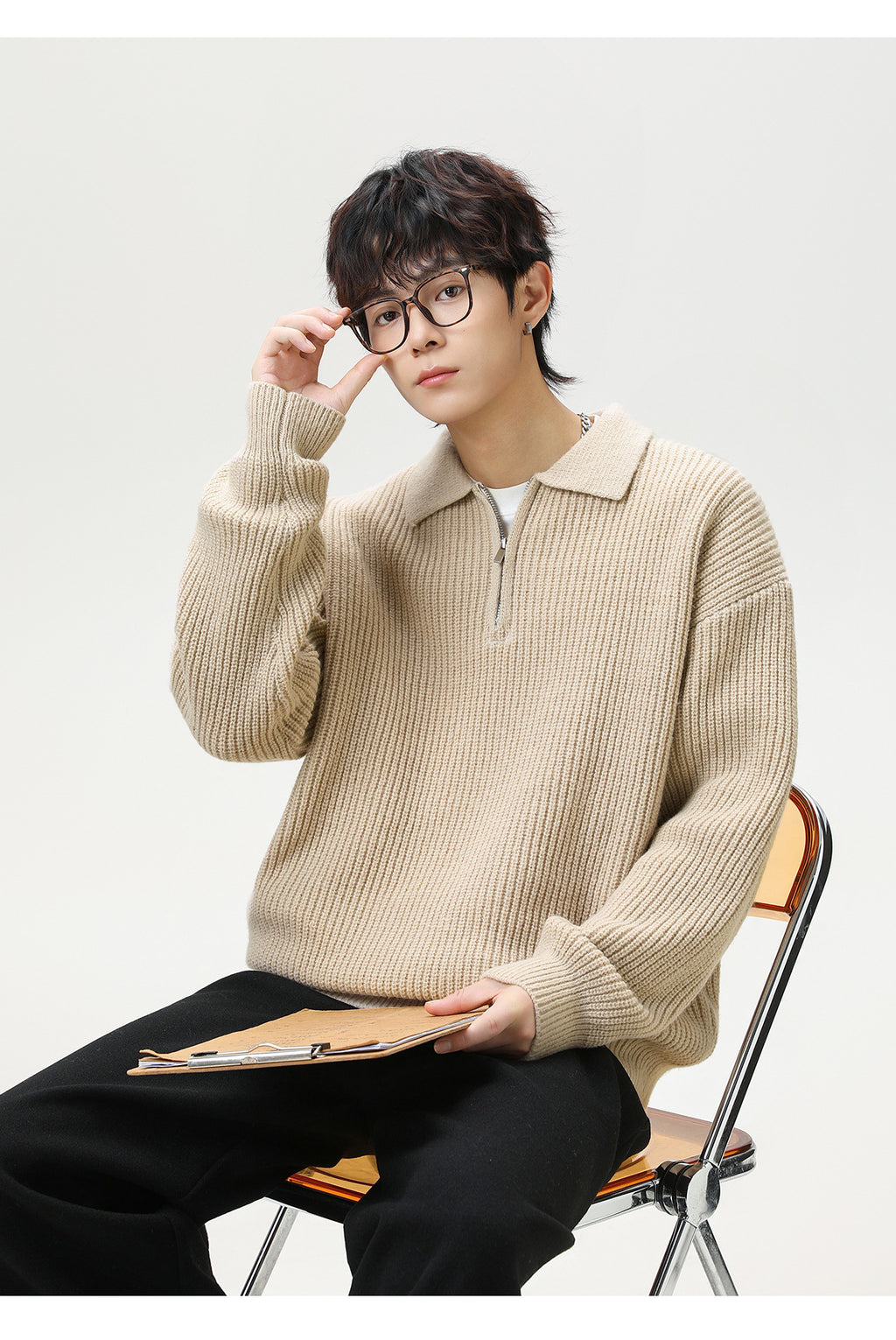 The Starlit Half Zip Lapel Sweater
