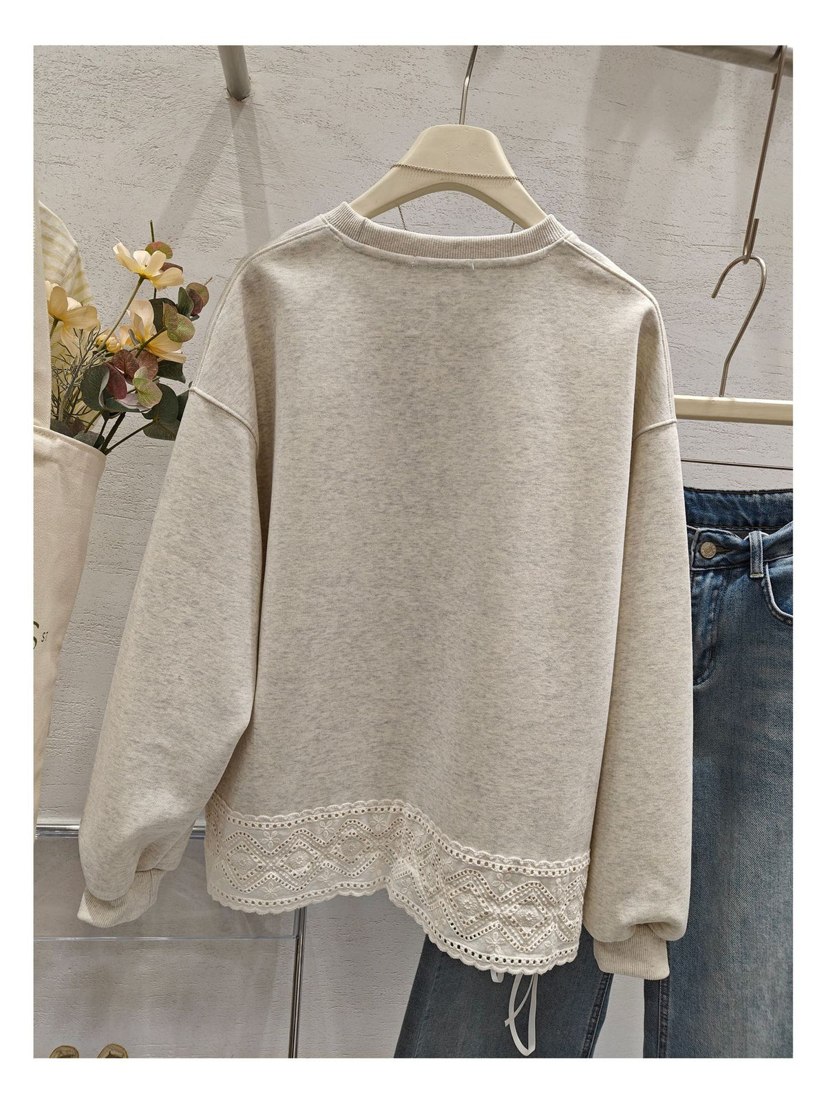 The Dove Lace Trim Embroidered Sweatshirt