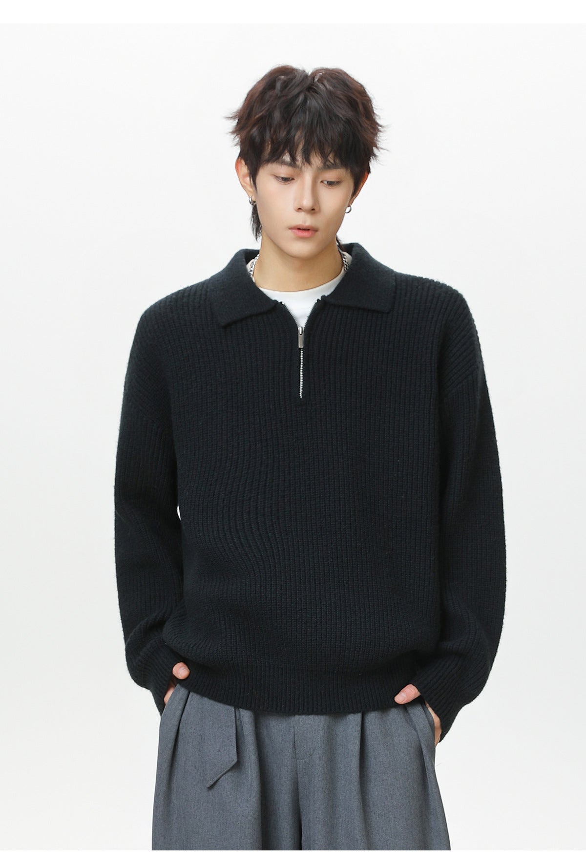 The Starlit Half Zip Lapel Sweater