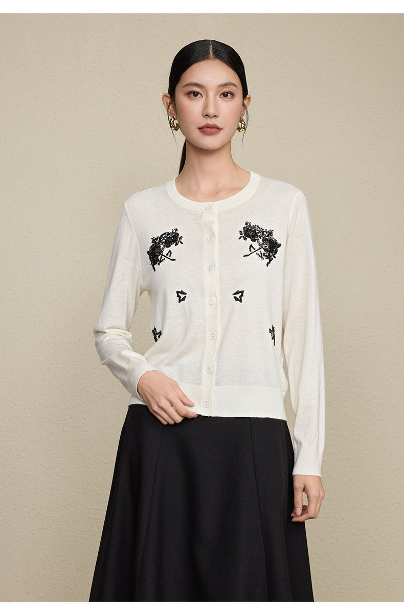 The Petal Thread Embroidered Knit Cardigan