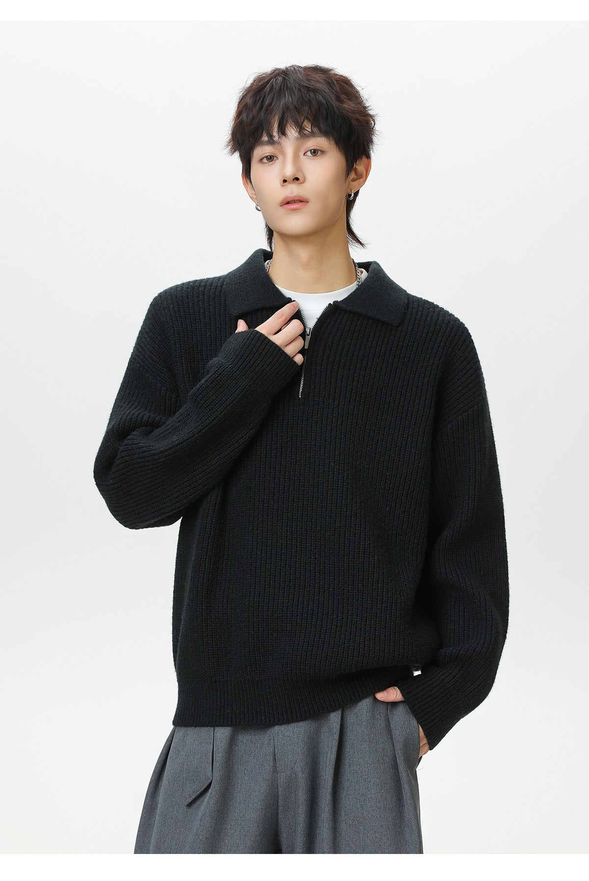 The Starlit Half Zip Lapel Sweater