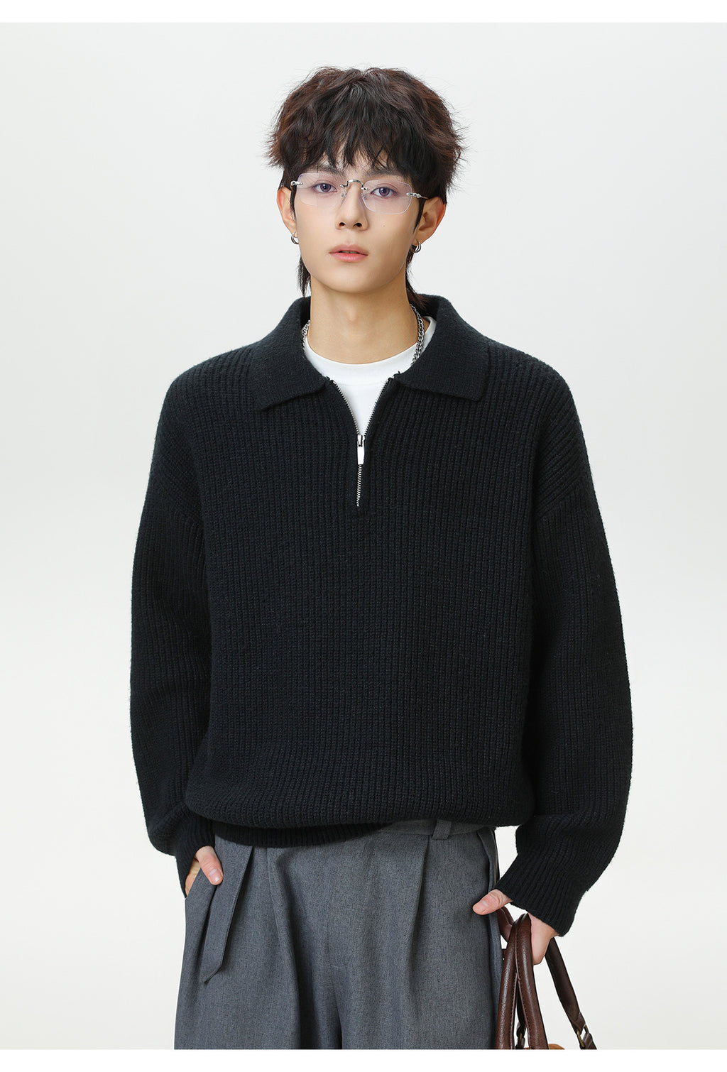The Starlit Half Zip Lapel Sweater