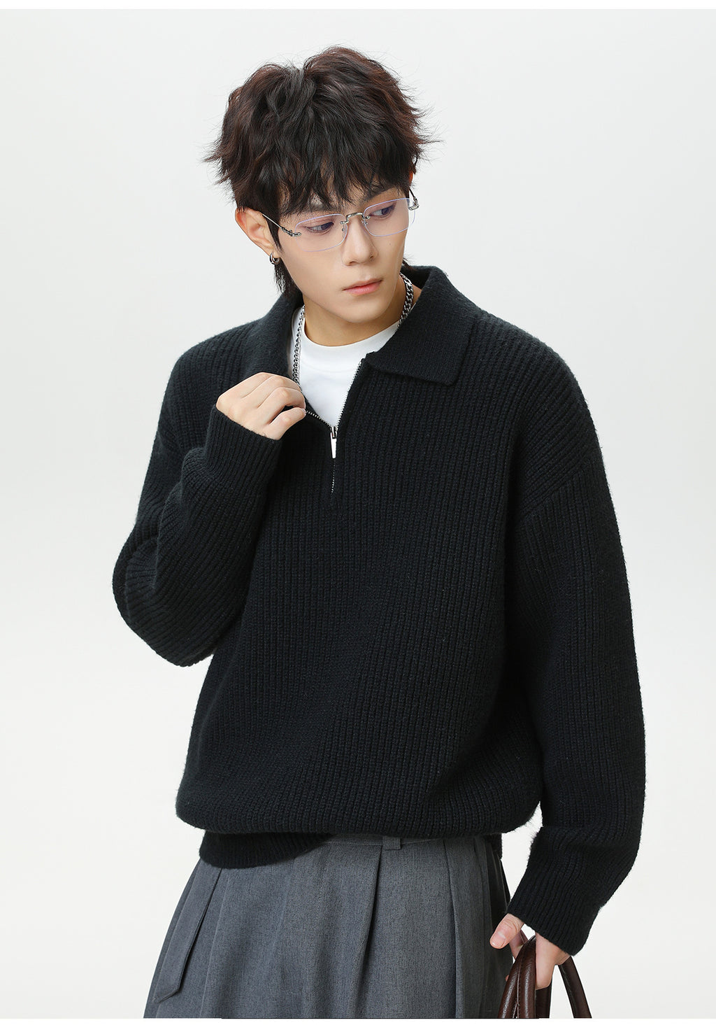 The Starlit Half Zip Lapel Sweater