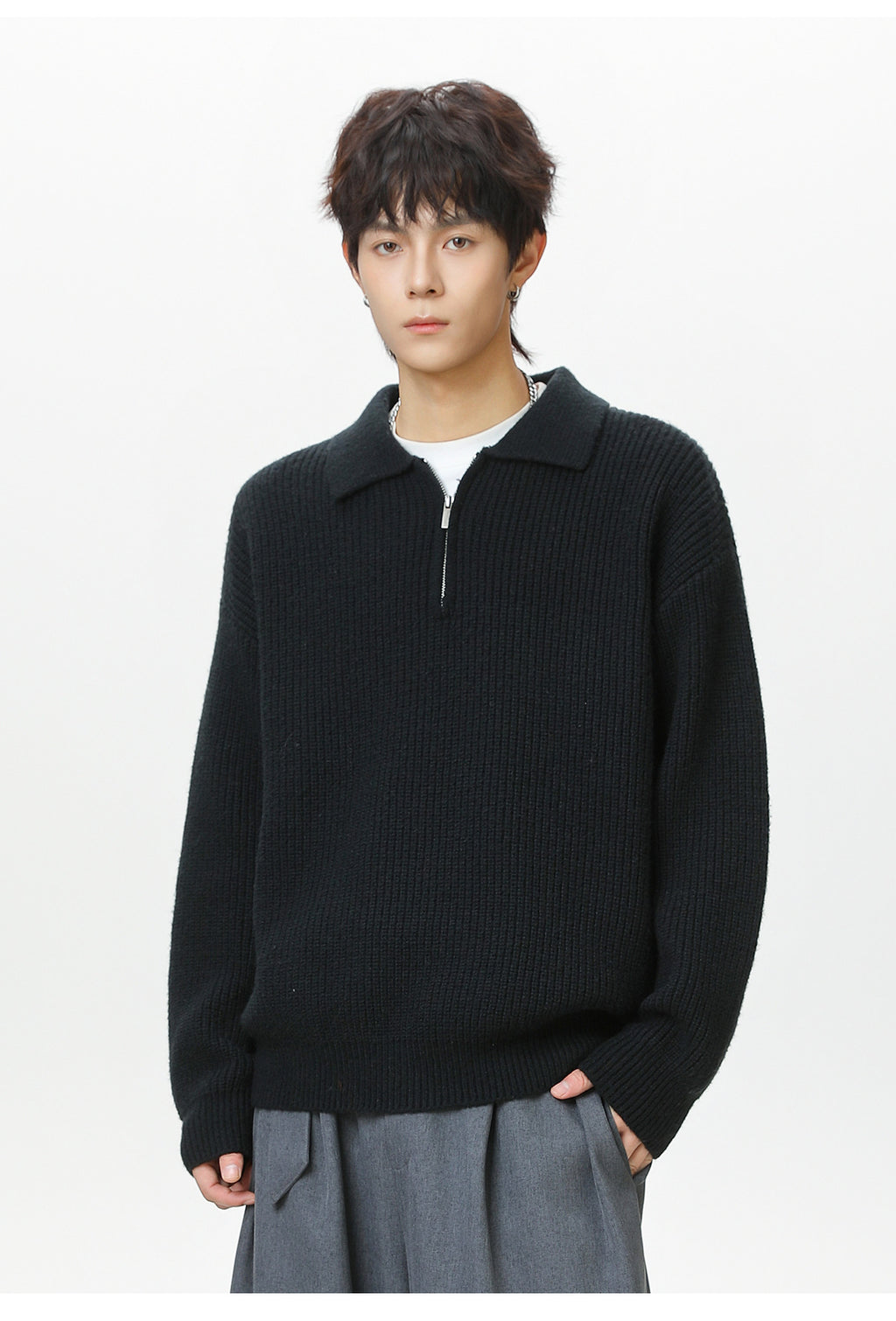 The Starlit Half Zip Lapel Sweater