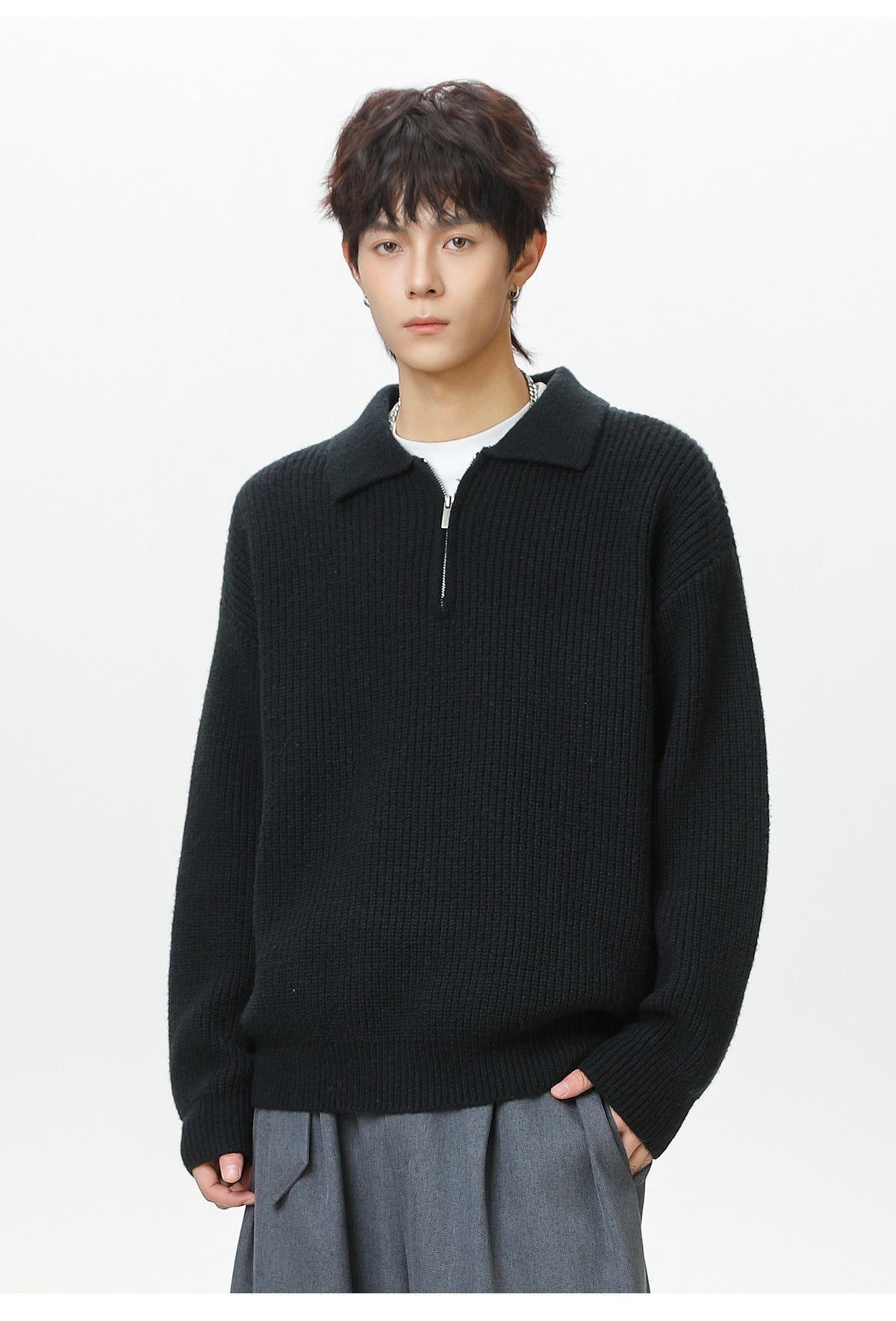 The Starlit Half Zip Lapel Sweater