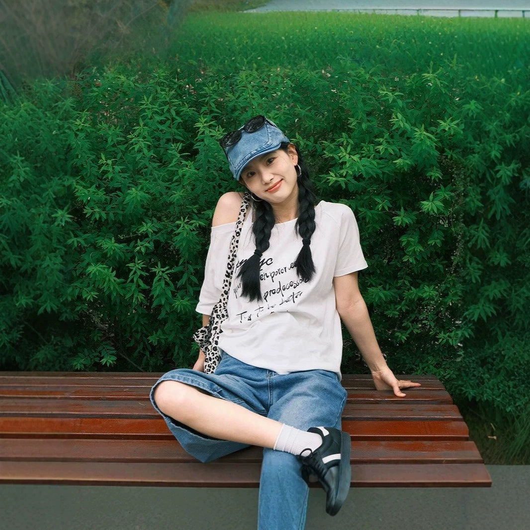Cloud Script Asymmetrical Tee
