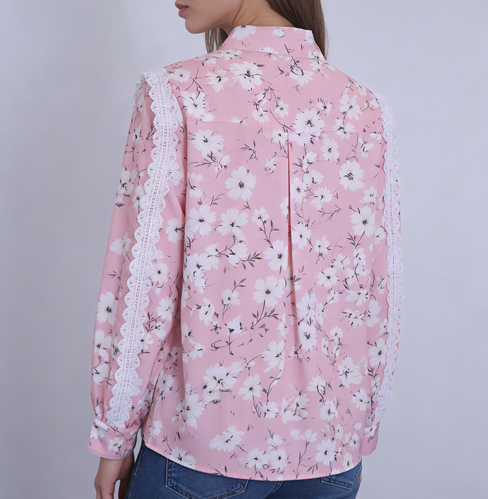 Lace Sleeve Printed Casual Shirt