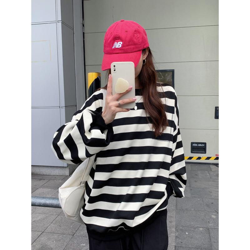 The Piano Key Spliced Stripe Sweatshirt
