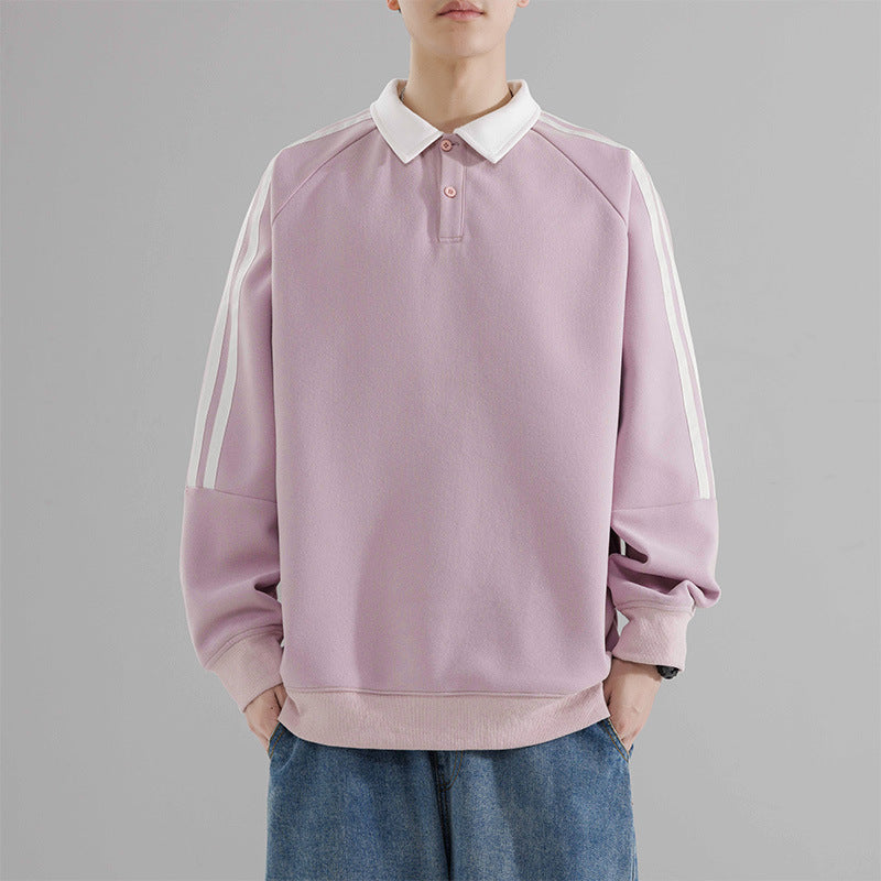 The Stripe Layer Faux Two-Piece Collared Sweatshirt