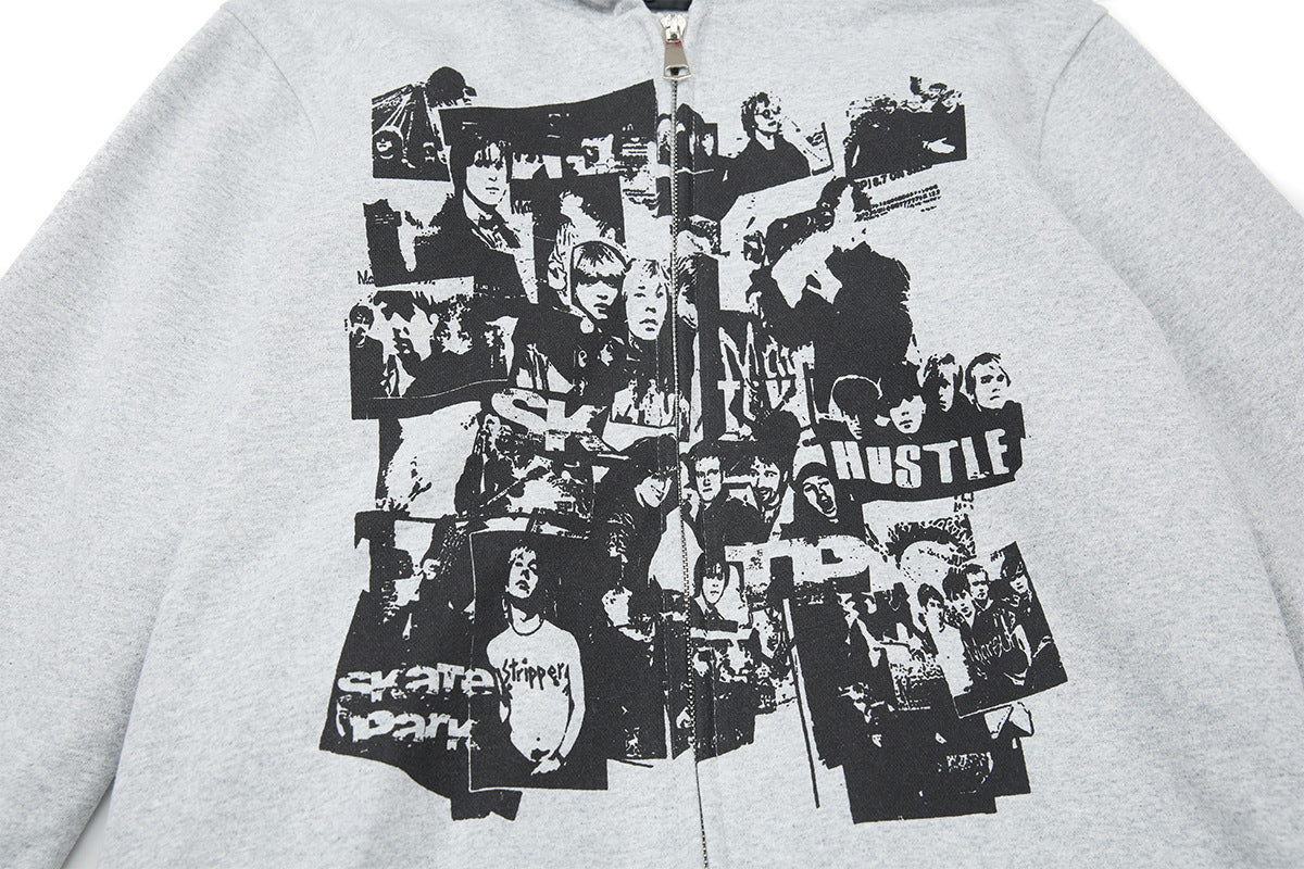 Retro Streetwear Zip Hoodie