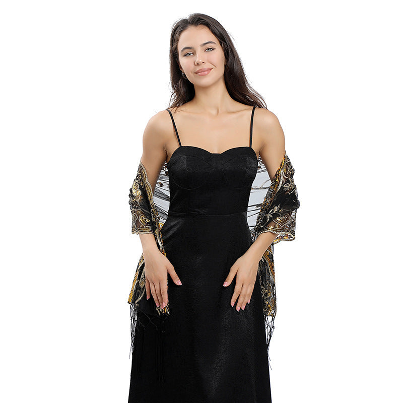 Long Fringe Sequin Shawl