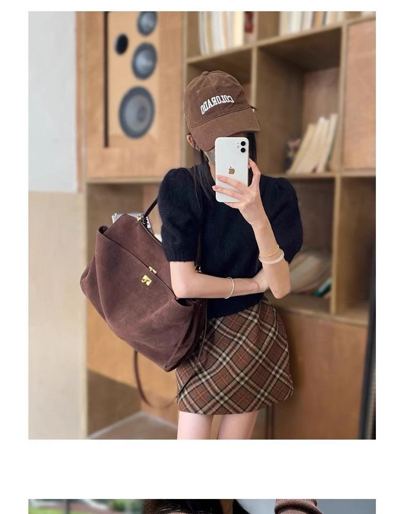 Vintage Autumn Winter Suede Tote Bag