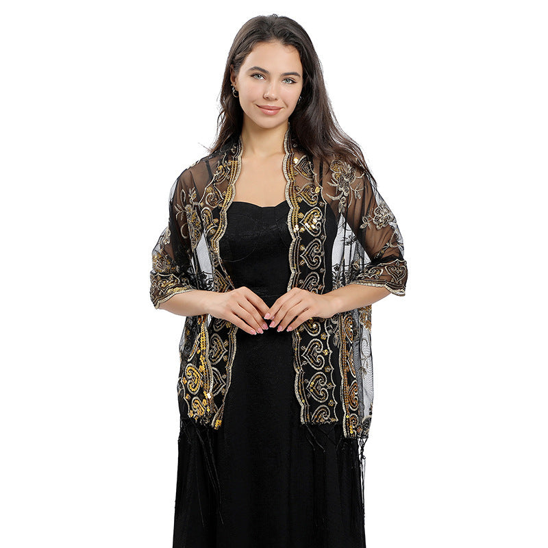 Long Fringe Sequin Shawl