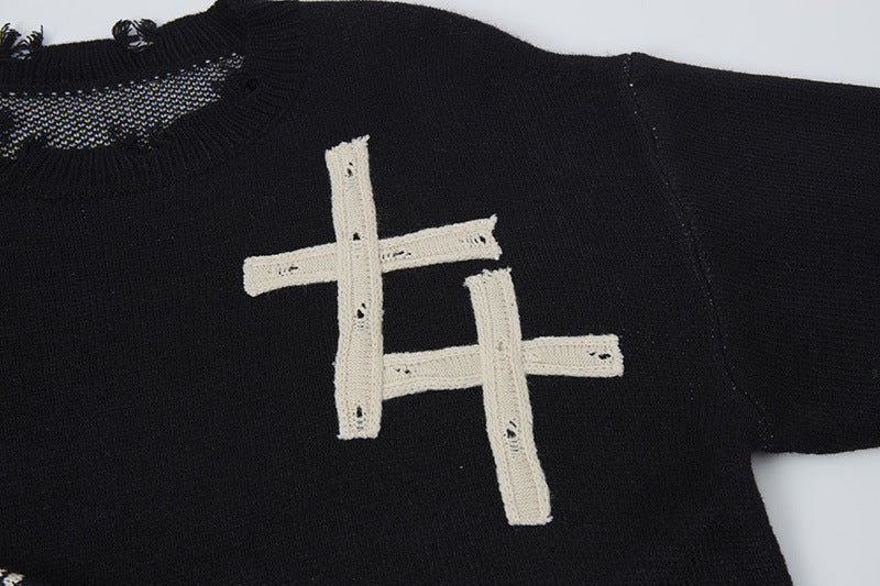 Jacquard Cross Knit Sweater