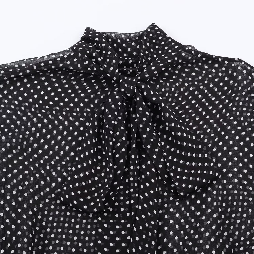 Polka Dot Bow Shirt & Long Skirt Set