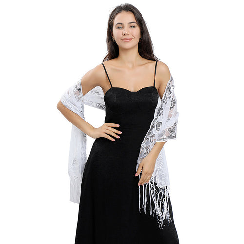 Long Fringe Sequin Shawl