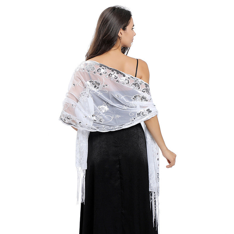 Long Fringe Sequin Shawl