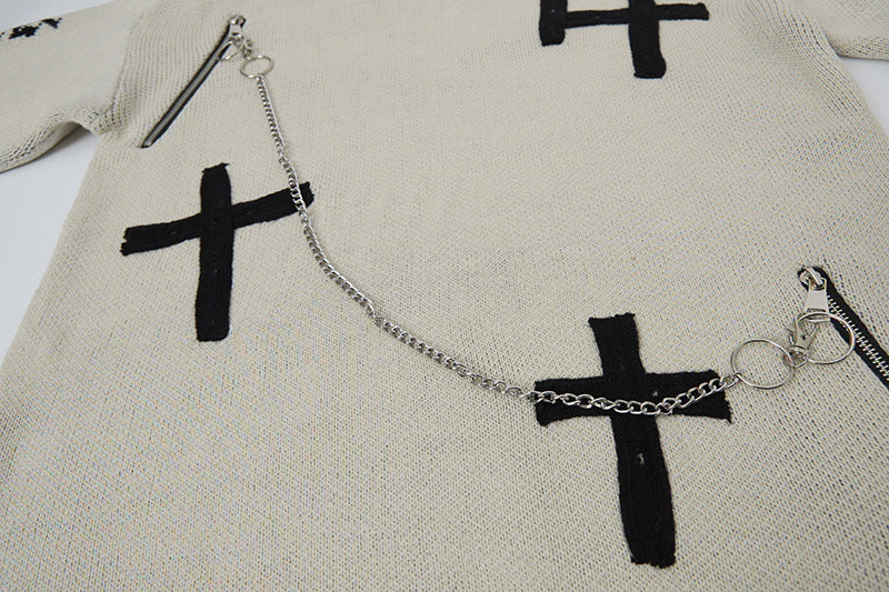 Jacquard Cross Knit Sweater