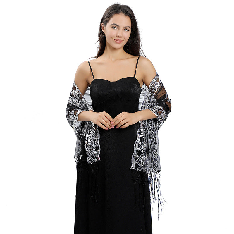 Long Fringe Sequin Shawl