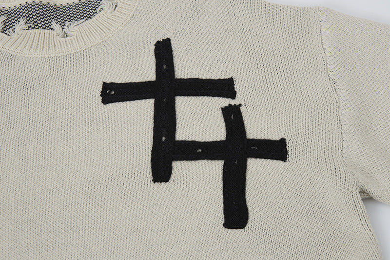 Jacquard Cross Knit Sweater