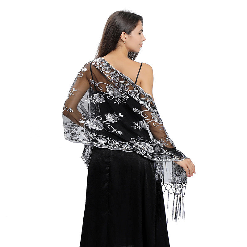 Long Fringe Sequin Shawl