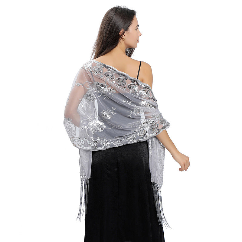 Long Fringe Sequin Shawl