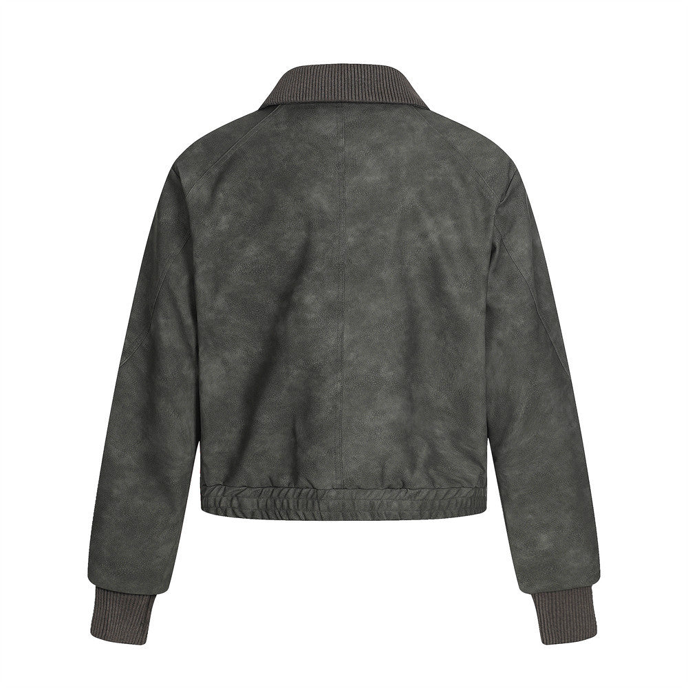 The Graphite Flip Collar Faux Leather Jacket
