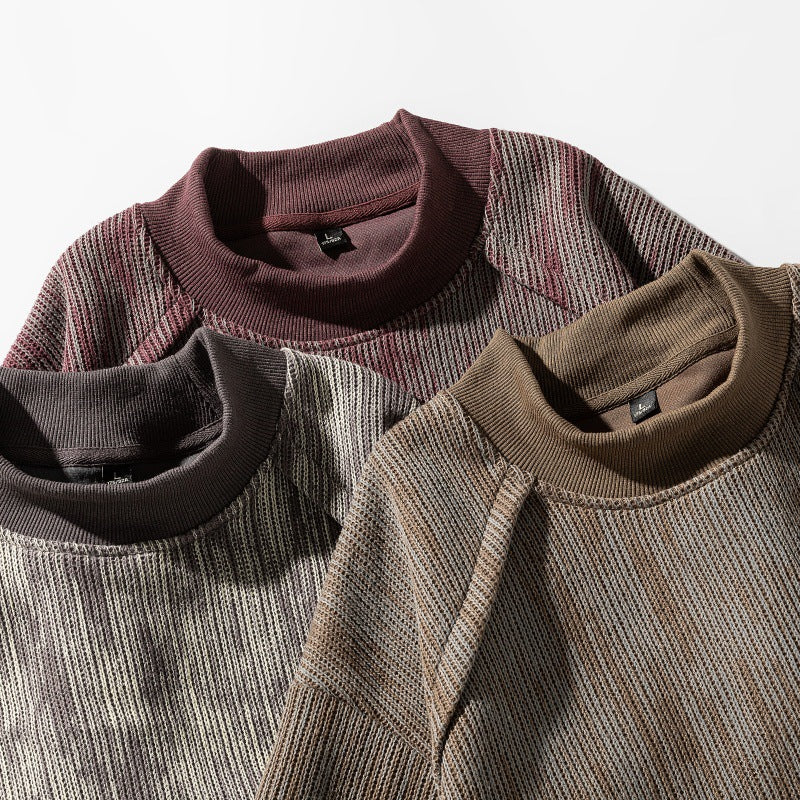 Dyeing Color-blocked Loose Long Sleeve Mock Neck Sweatshirt Men