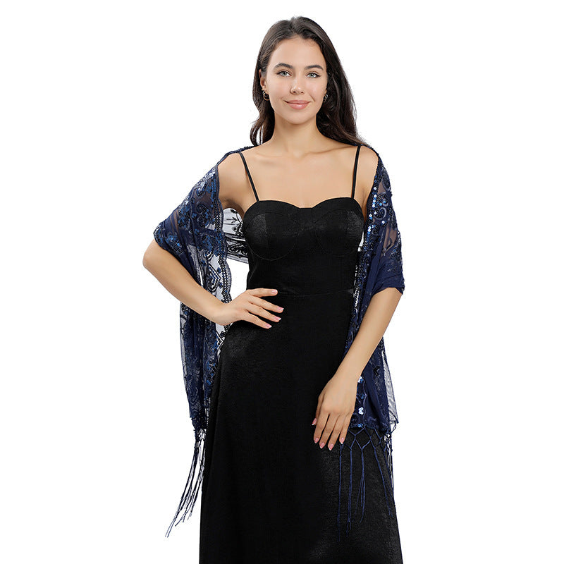 Long Fringe Sequin Shawl