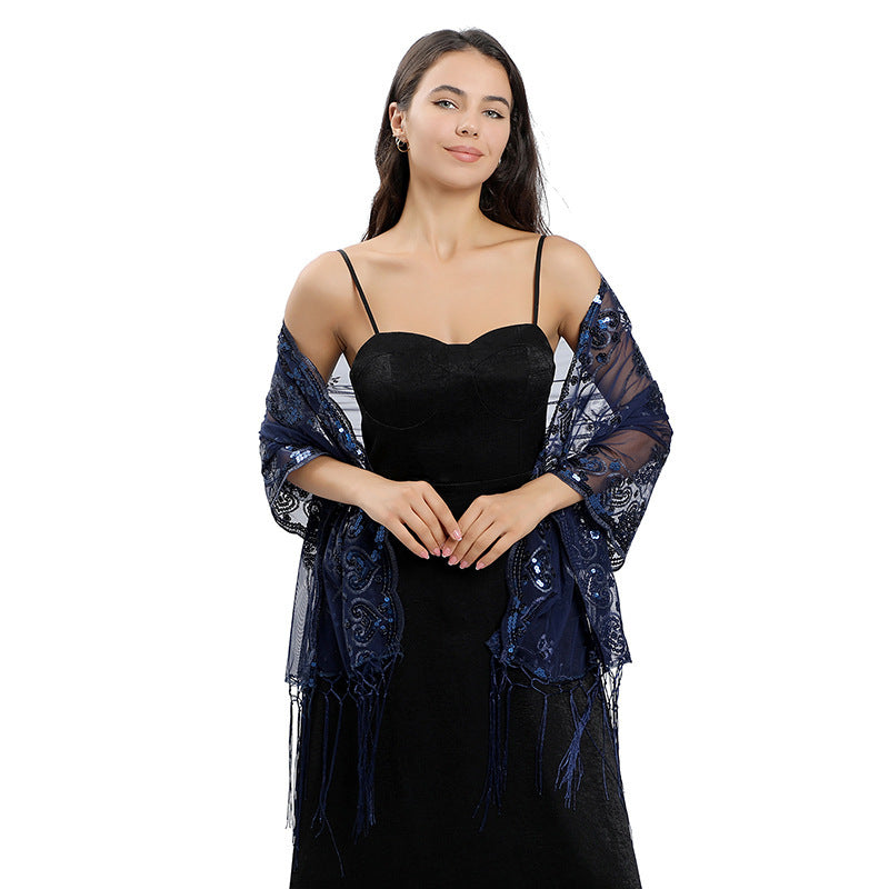 Long Fringe Sequin Shawl