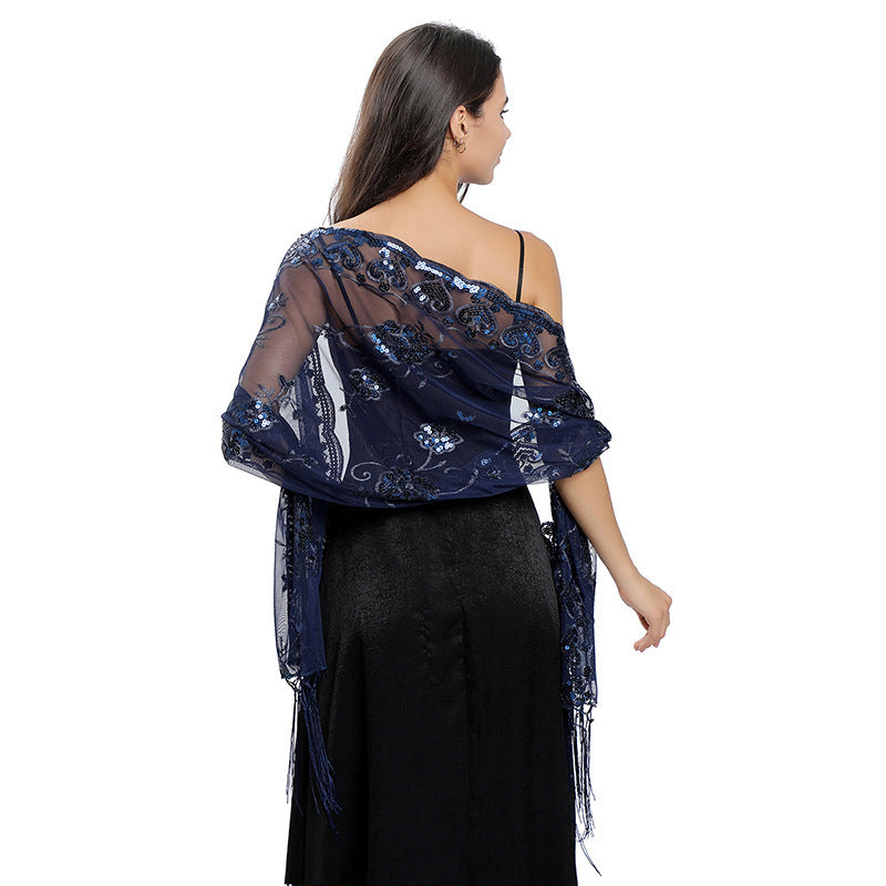 Long Fringe Sequin Shawl
