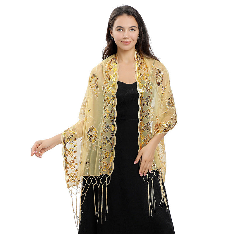 Long Fringe Sequin Shawl