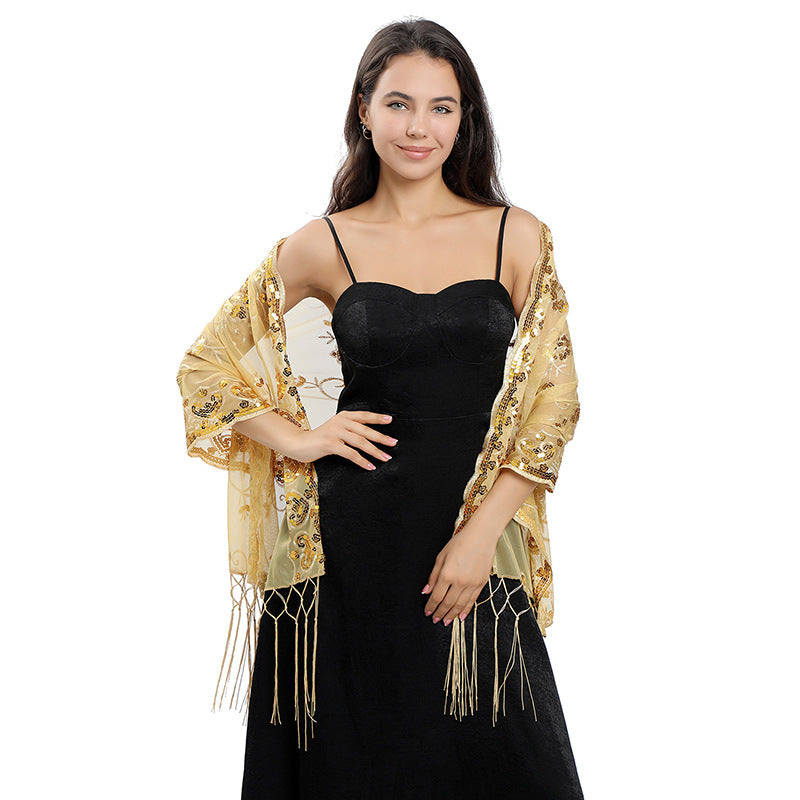 Long Fringe Sequin Shawl