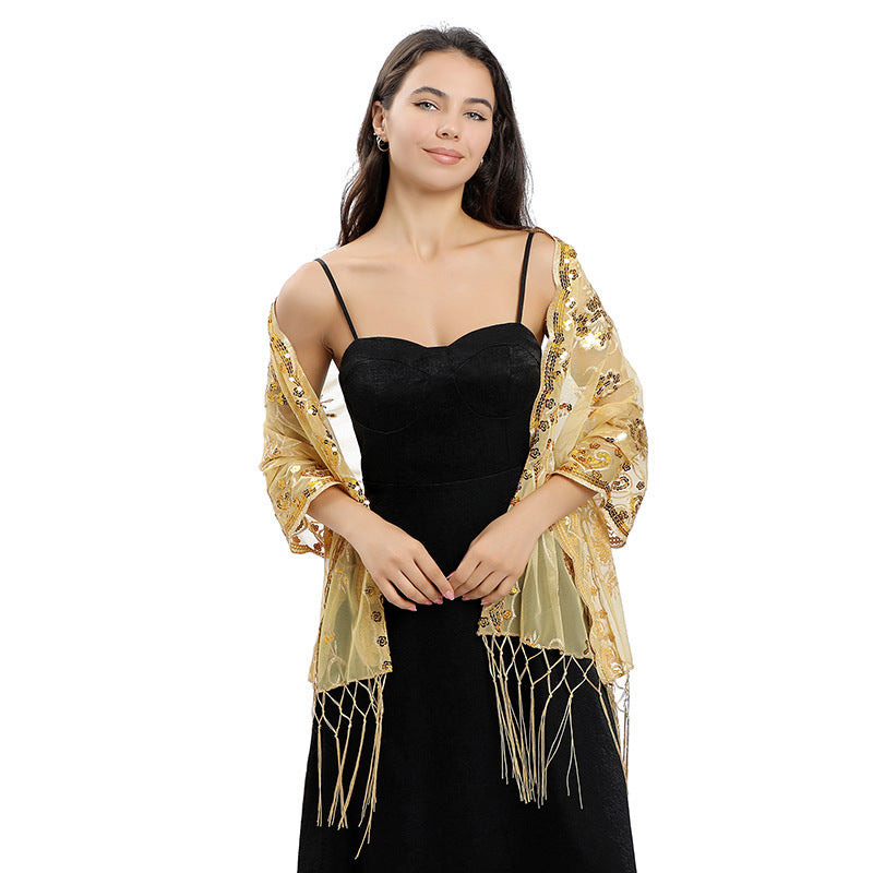 Long Fringe Sequin Shawl