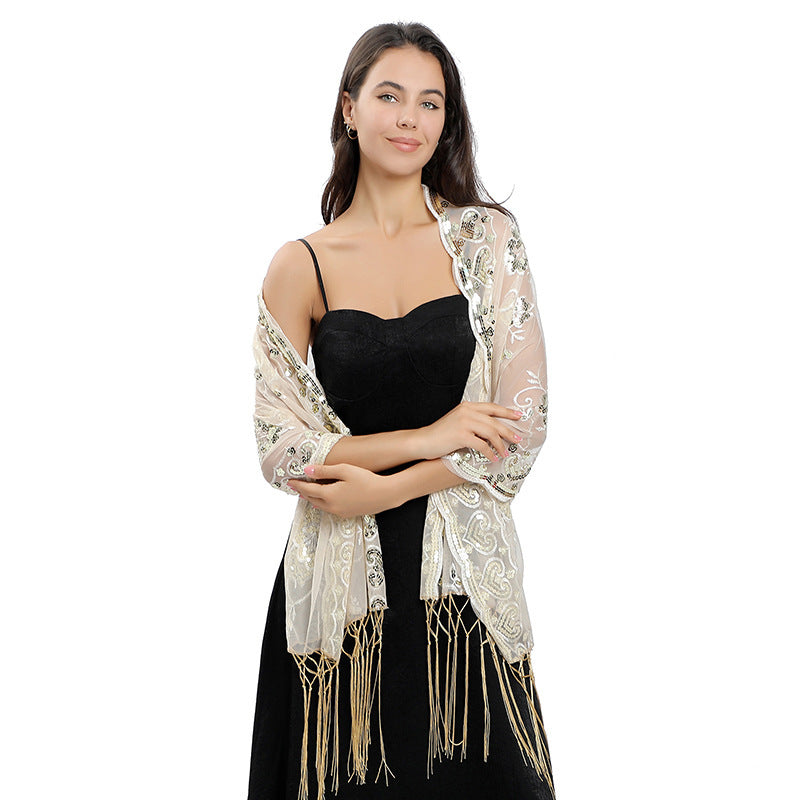 Long Fringe Sequin Shawl