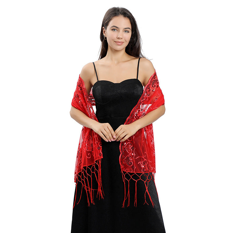 Long Fringe Sequin Shawl