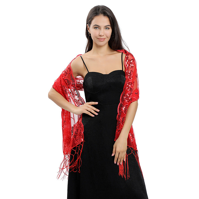 Long Fringe Sequin Shawl